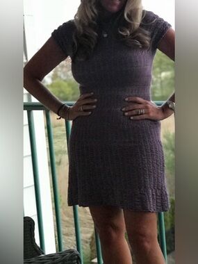 Missoni Knit Short-Sleeve Purple  chevron Sweater Dress size S